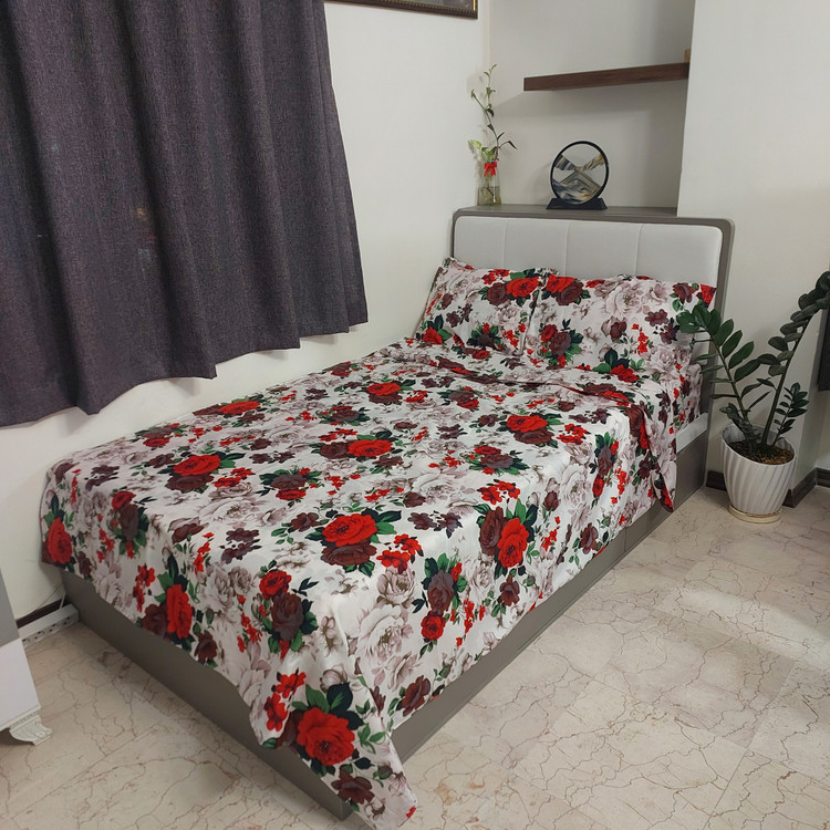سرویس روتختی لحافدار ۱ نفره ۴ تکه، برند رنگین کمان مدل گلدار