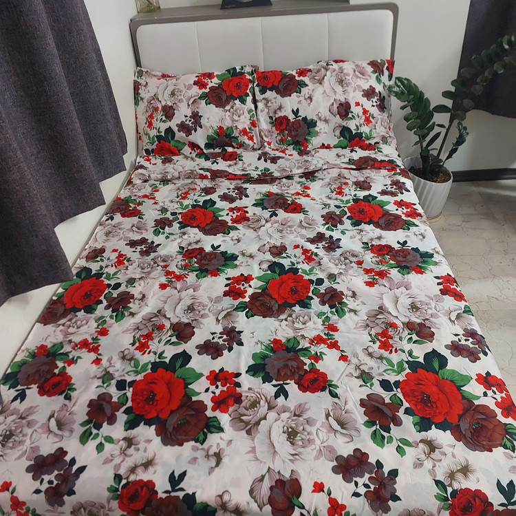 سرویس روتختی لحافدار ۱ نفره ۴ تکه، برند رنگین کمان مدل گلدار
